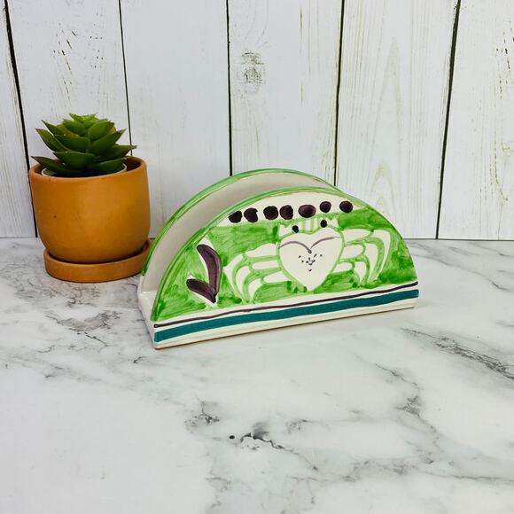 Ceramic Crab Napkin Holder Green Amalfi Italy Tableware Costal Kitchen Mangieri - Picture 1 of 8